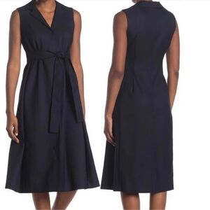 CLUB Monaco Half Belted Navy Long Collared Dress Size 6